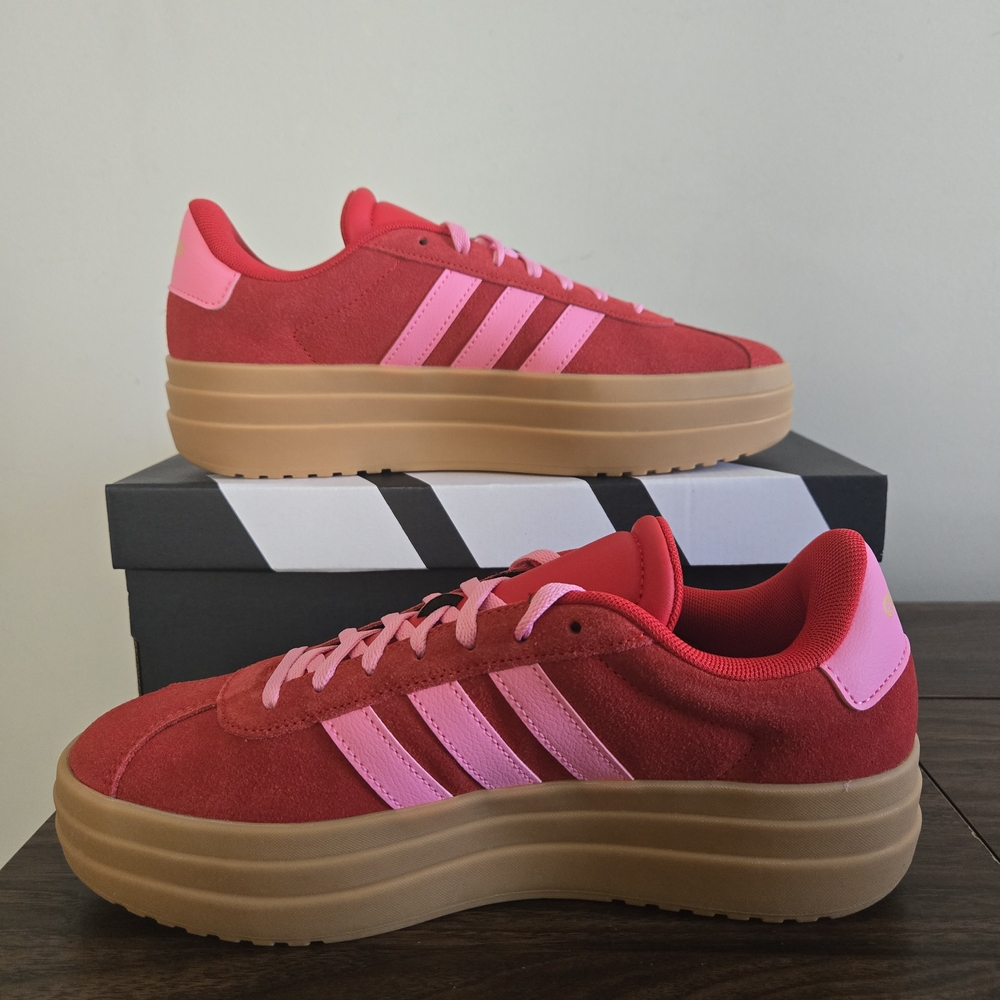 Adidas VL Court Bold Sneakers Kids Size 7 Red Pink Platform Shoes JQ1711 - Picture 3 of 12